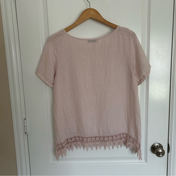 Terzo Millennio Women’s Pink‎ Short Sleeve Linen Crochet Lace Top Medium - Picture 4 of 10